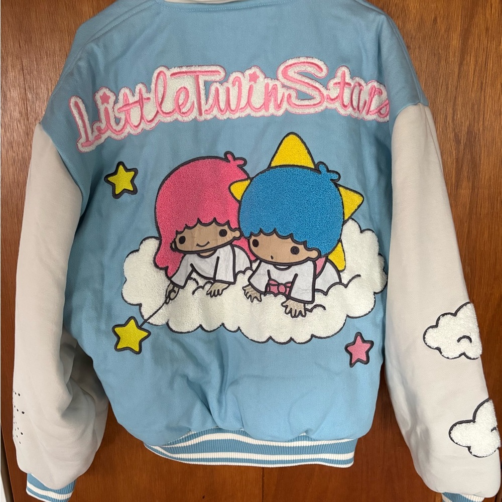 Sanrio Dumbgood Little Twin Stars Women's Varsity Jacket - Blue and White *Rare*